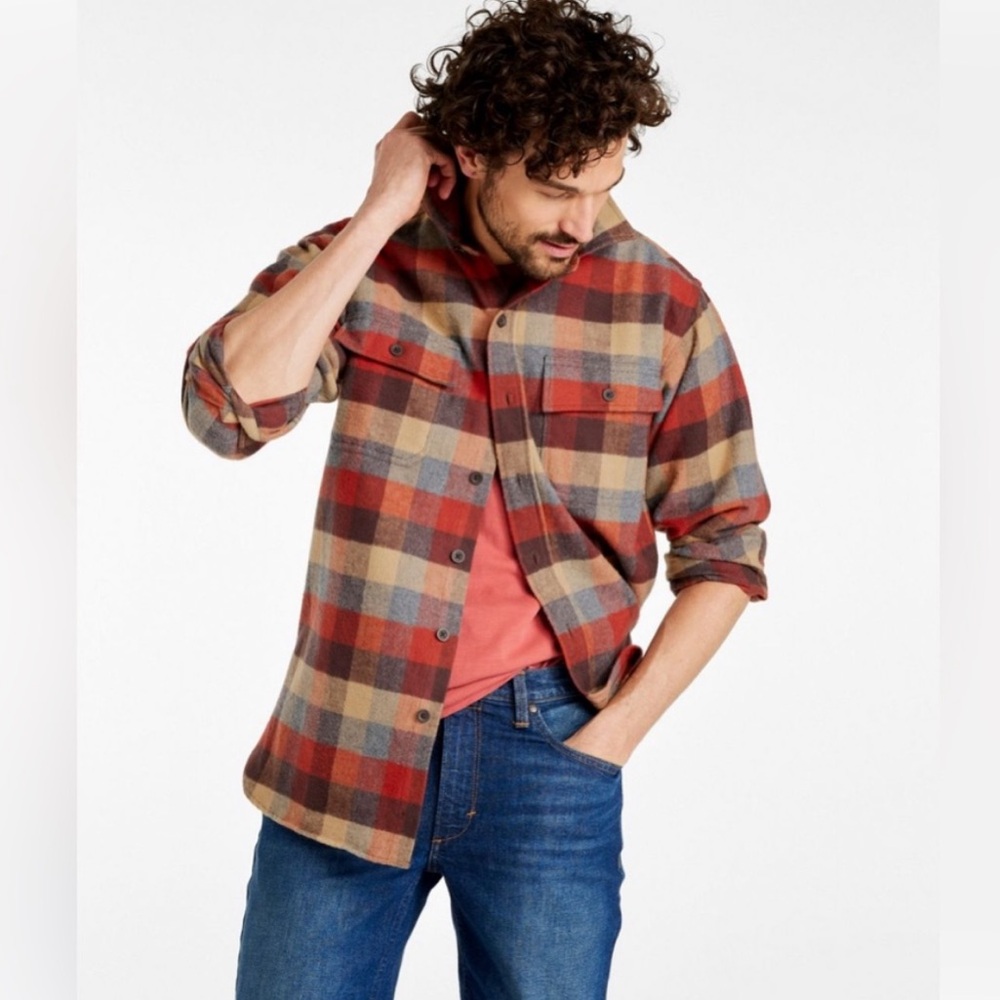 L.L Bean Men's Chamois Traditional Fit Plaid Flannel Button Down Shirt XXL TALL